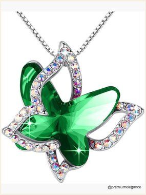 Butterfly Birthstone Crystal Necklace Pendant Silver Tone Jewelry 18+2 Inch